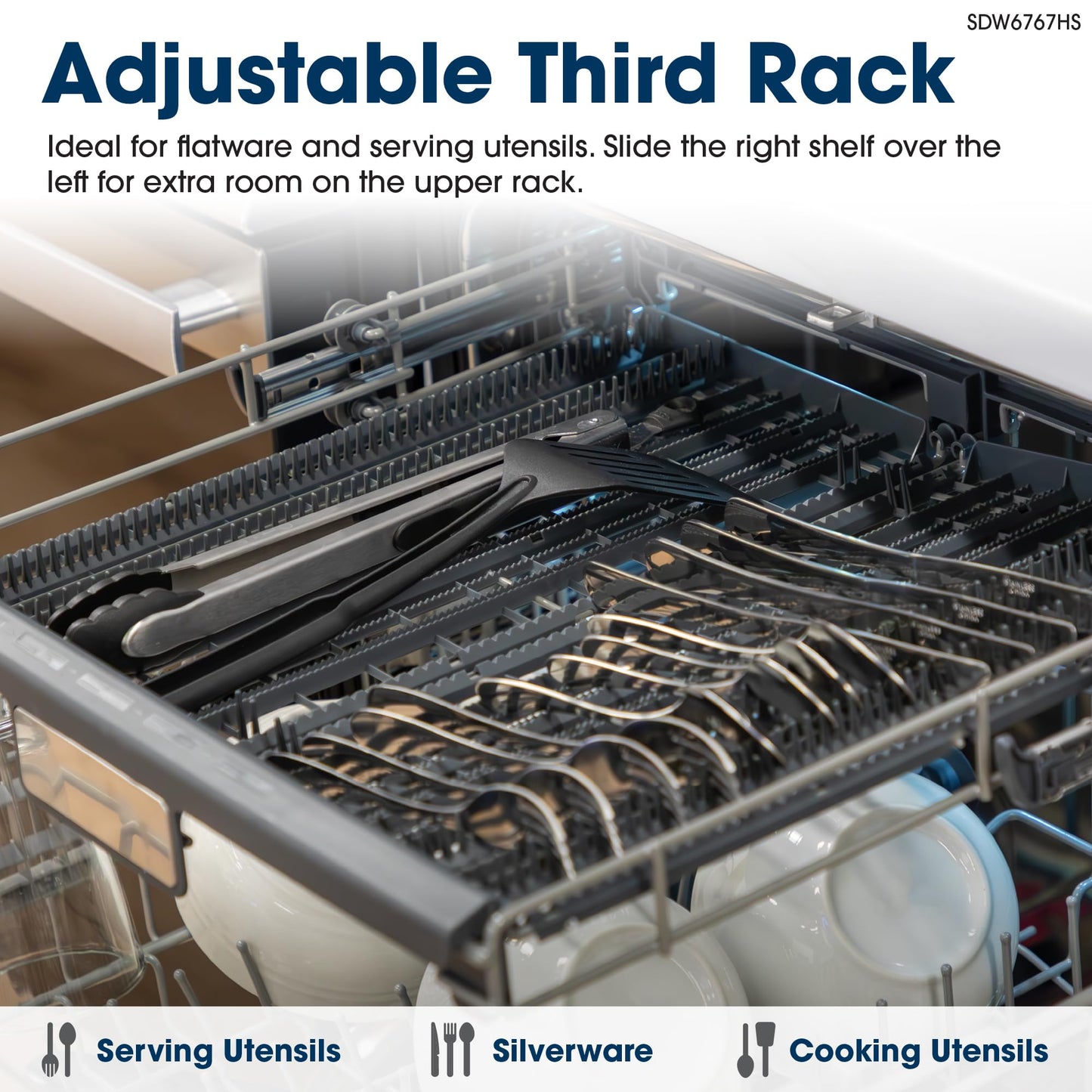 SHARP SDW6767HS Smart Dishwasher Works with Alexa. Includes LED Interior lights, Stainless Steel interior, Heated Dry with Fan Assist, Wash Zone cleans half load on either rack, Adjustable Third Rack