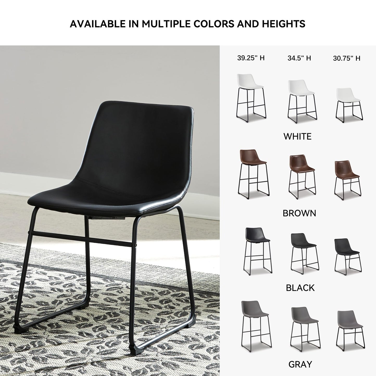 Signature Design by Ashley Centiar Mid Century Dining Room Bucket Chair, 2 Count, Black
