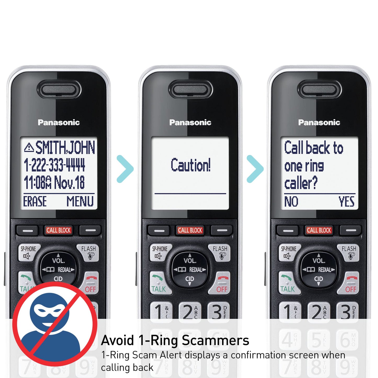 Panasonic Cordless Phone with Advanced Call Block, Link2Cell Bluetooth, One-Ring Scam Alert, and 2-Way Recording, Phone with Answering Machine, 3 Handsets - KX-TGF973B (Black/Silver Trim)