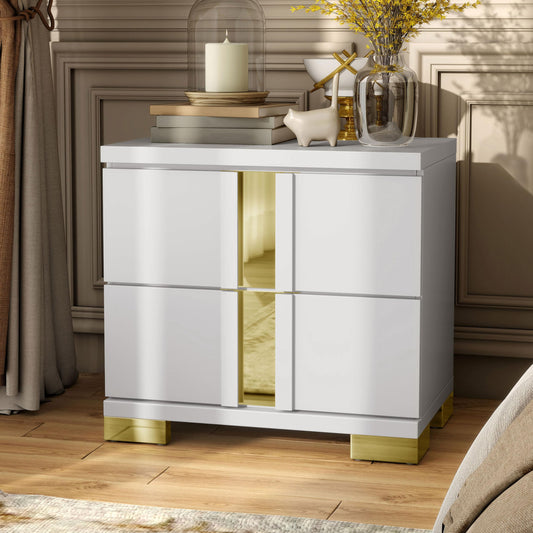 Furniture of America Ansten Modern Contemporary Solid Wood 23-inch 2-Drawer Nightstand with Dust Proof Cases, Acrylic Trim, Easy Assembly for Bedroom, Guest Room, White and Gold