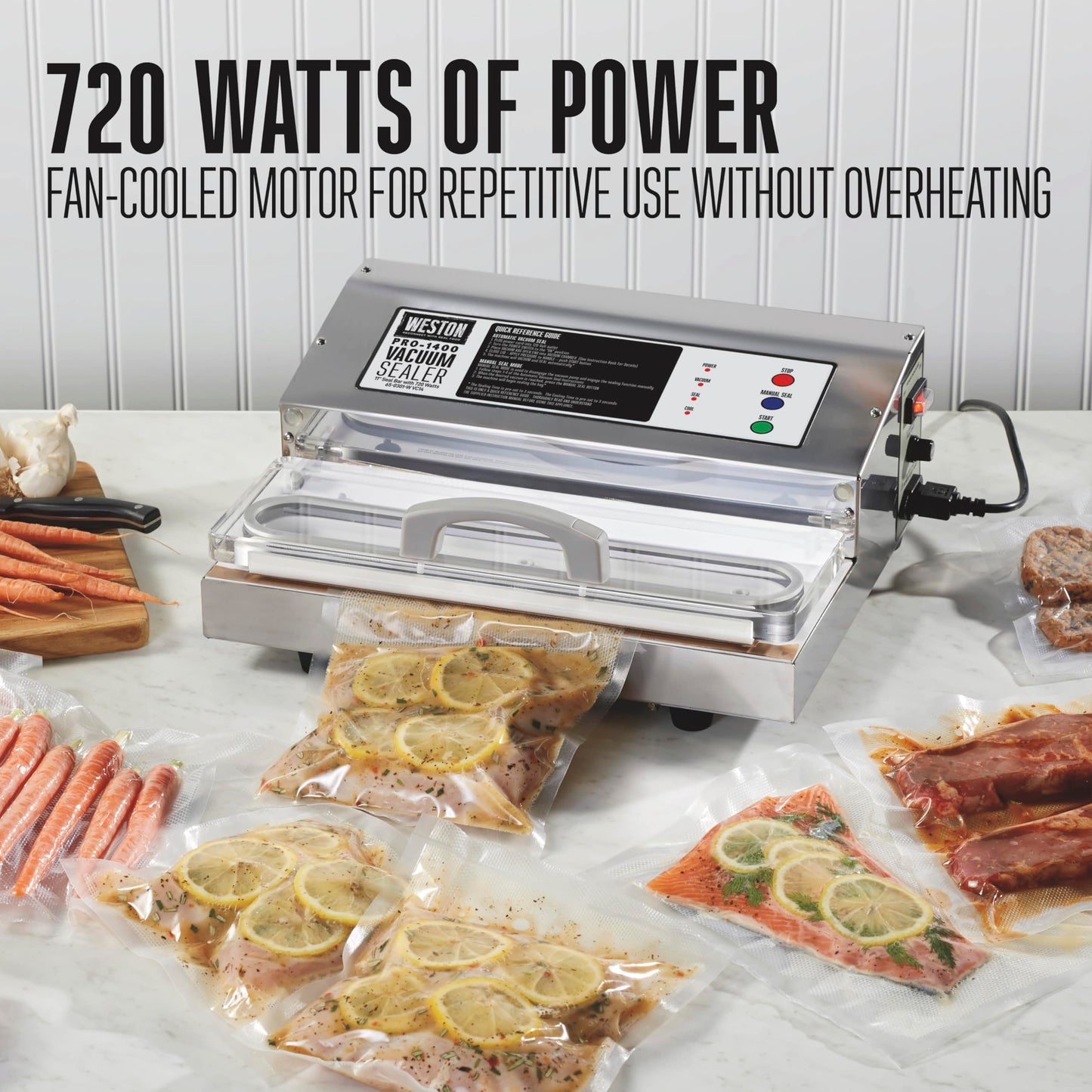 Weston Brands Vacuum Sealer Machine for Food Preservation & Sous Vide, Extra-Wide 5mm Bar for Sealing Bags up to 11" Wide, 720 Watts, Commercial Grade Pro 1400, Stainless Steel (65-0301-W)