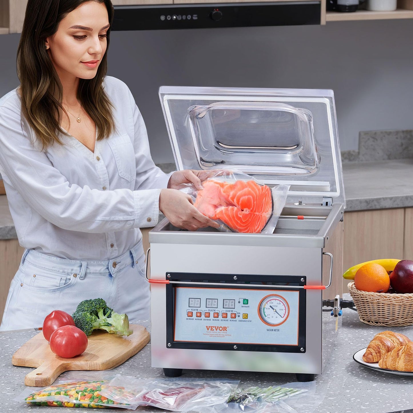 VEVOR Chamber Vacuum Sealer, 320W Sealing Power, Vacuum Packing Machine for Wet Foods, Meats, Marinades and More, Compact Size with 12.6 in Sealing Length, Applied in Home Kitchen and Commercial Use