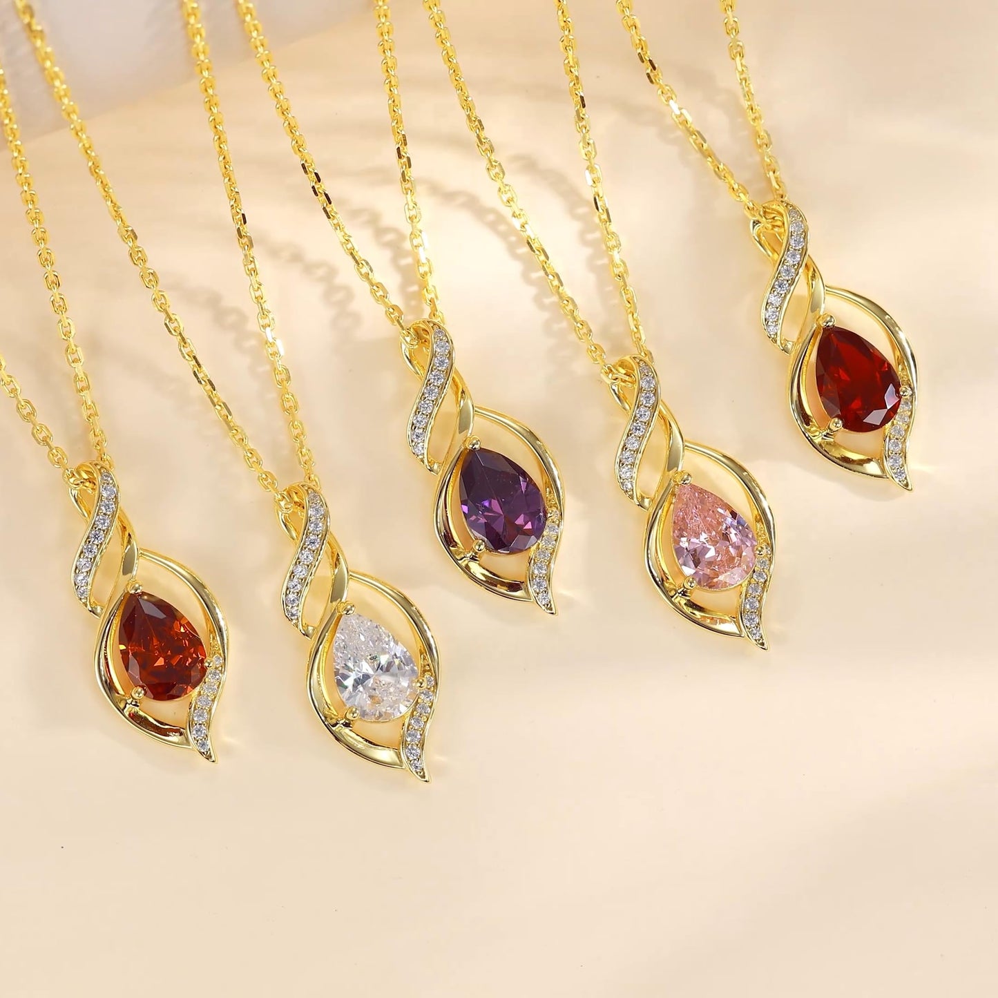 FANCIME 14K Gold Plated January Birthstone Necklace for Women Garnet Teardrop Necklace Sterling Silver Infinity Love Birthday Gifts for Women, 16"+2" Inches