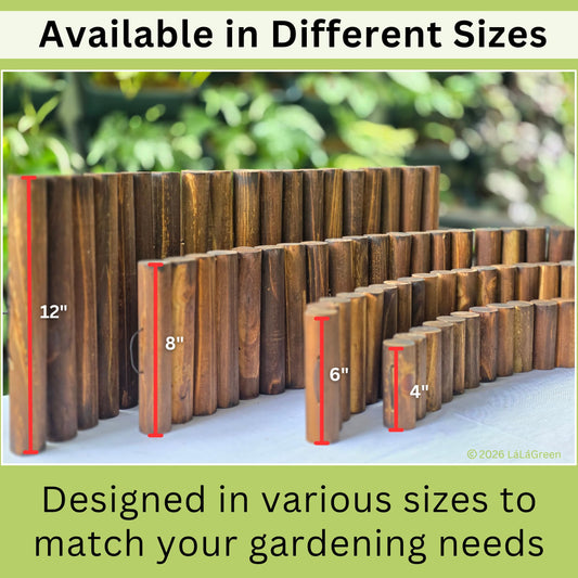 LaLaGreen Decorative Landscape Edging (30"x6", 4 Pack) Brown Wooden Fence Panels with Metal Stakes, Flowers Bed Landscape Fencing for Lawn Yard Patio Pathway Decor Tree Rings Garden Barries Outdoor