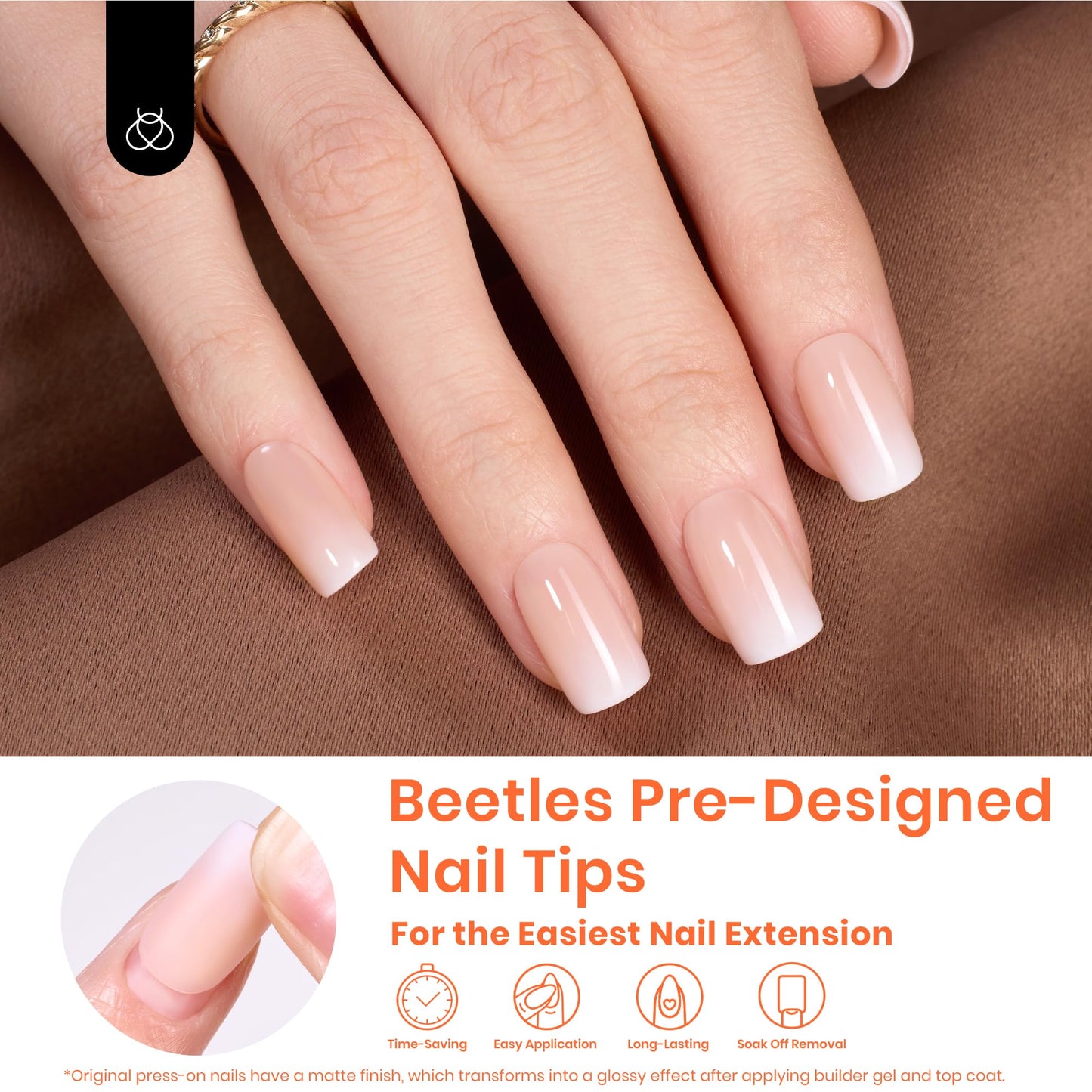 Beetles Ombre Short Square Press on Nails, 224Pcs Peach Square Ombre Press On Nails, 16 Sizes Reusable Fake Nails No Need to File Easy False Nail Tips for Nail Extension DIY Nails Gift for Women