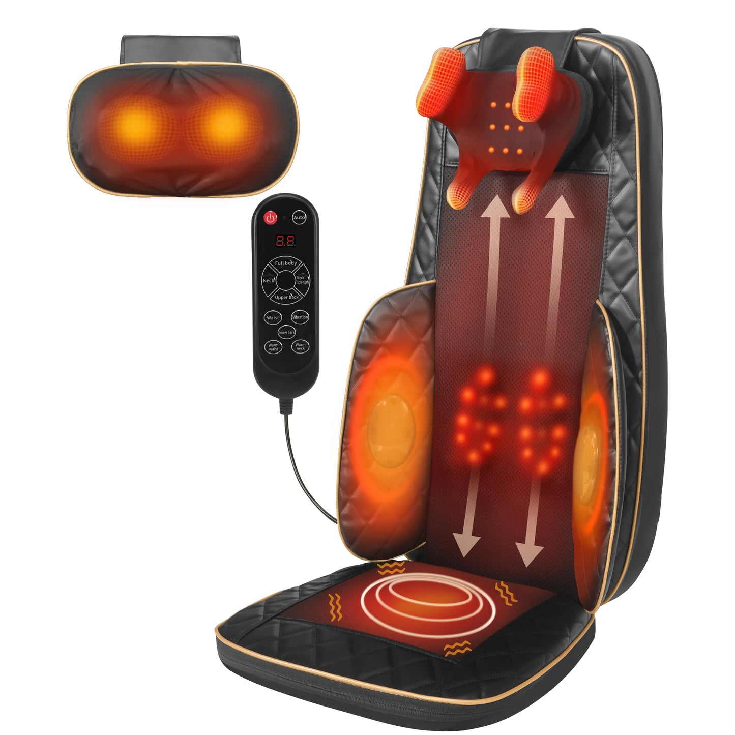 Nsyfe Neck and Back Massager with Heat - Shiatsu Full Back Walking Massager with Deep Kneading & Seat Cushion Vibration for Chair and Home, Pain Relief, Dual-Neck Detachable and Height Adjustment
