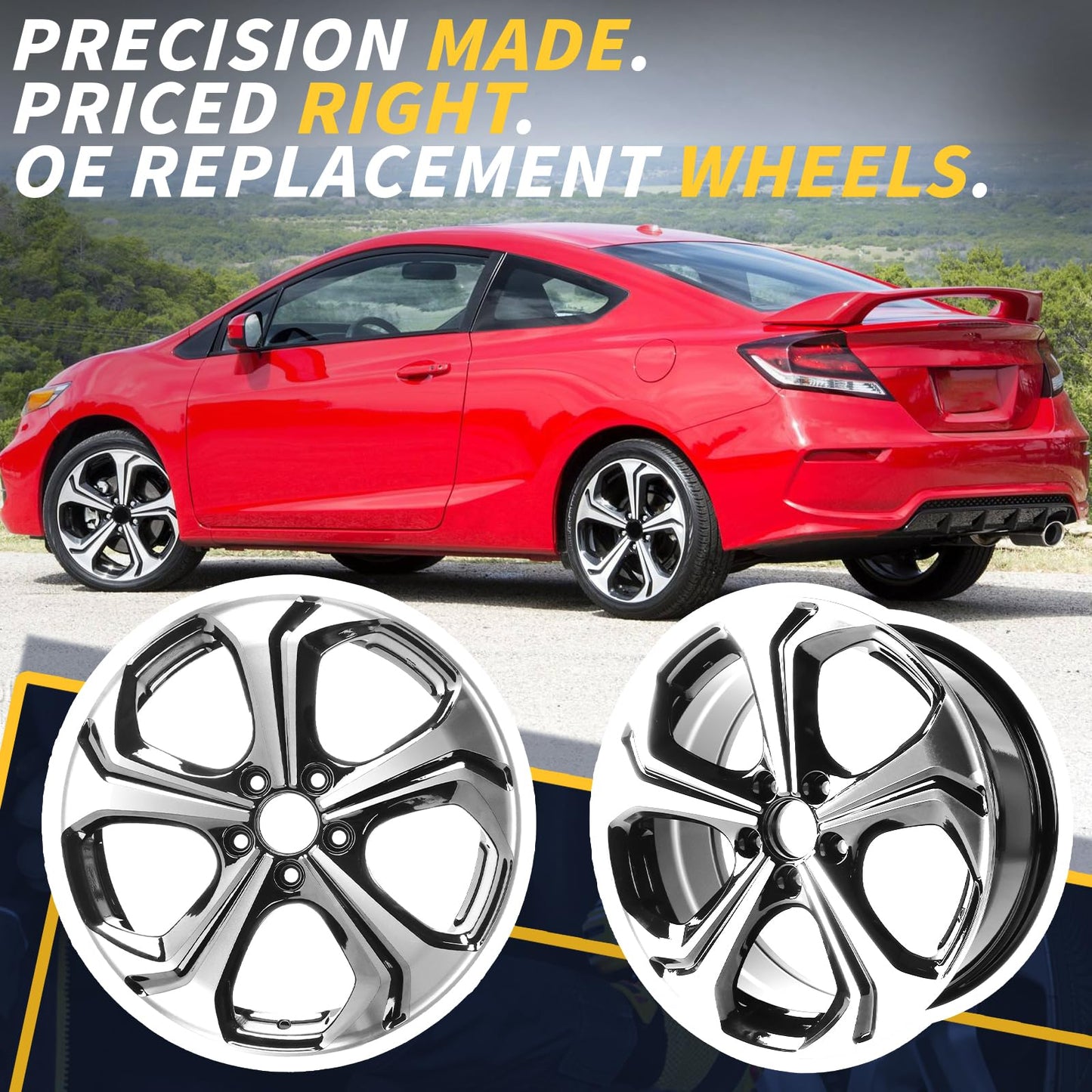 LUNEGUE 18" NEW Single 18X7.5 18 Inch Black Wheel Rims Fit For 2014 2015 Honda Civic OEM Design Replacement Rim
