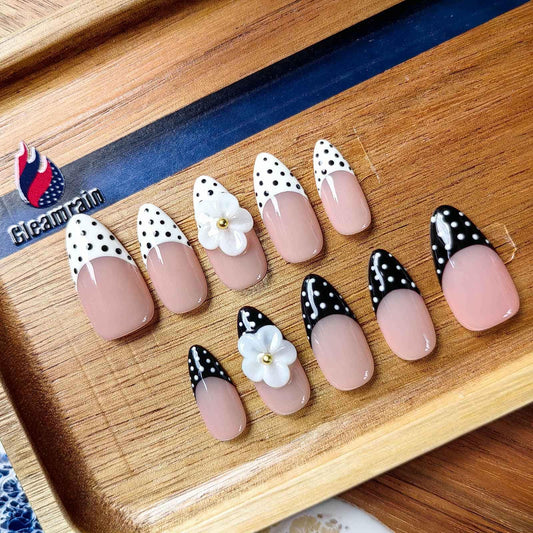 Gleamrain Handmade Press on Nails Almond Shape M Size/Gleamrain Luxury Medium Hand Made Nails with Design for Women 10Pcs by P10