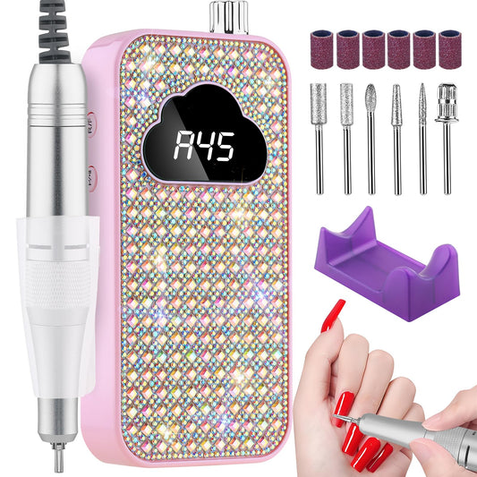 Professional Electric Nail Drill Machine, 45000RPM Nail File Acrylic Nail Kit with 6 Nail Drill Bits, Cordless E-File Nail Kits for Acrylic Nails Gel Polishing for Manicure Salon Home