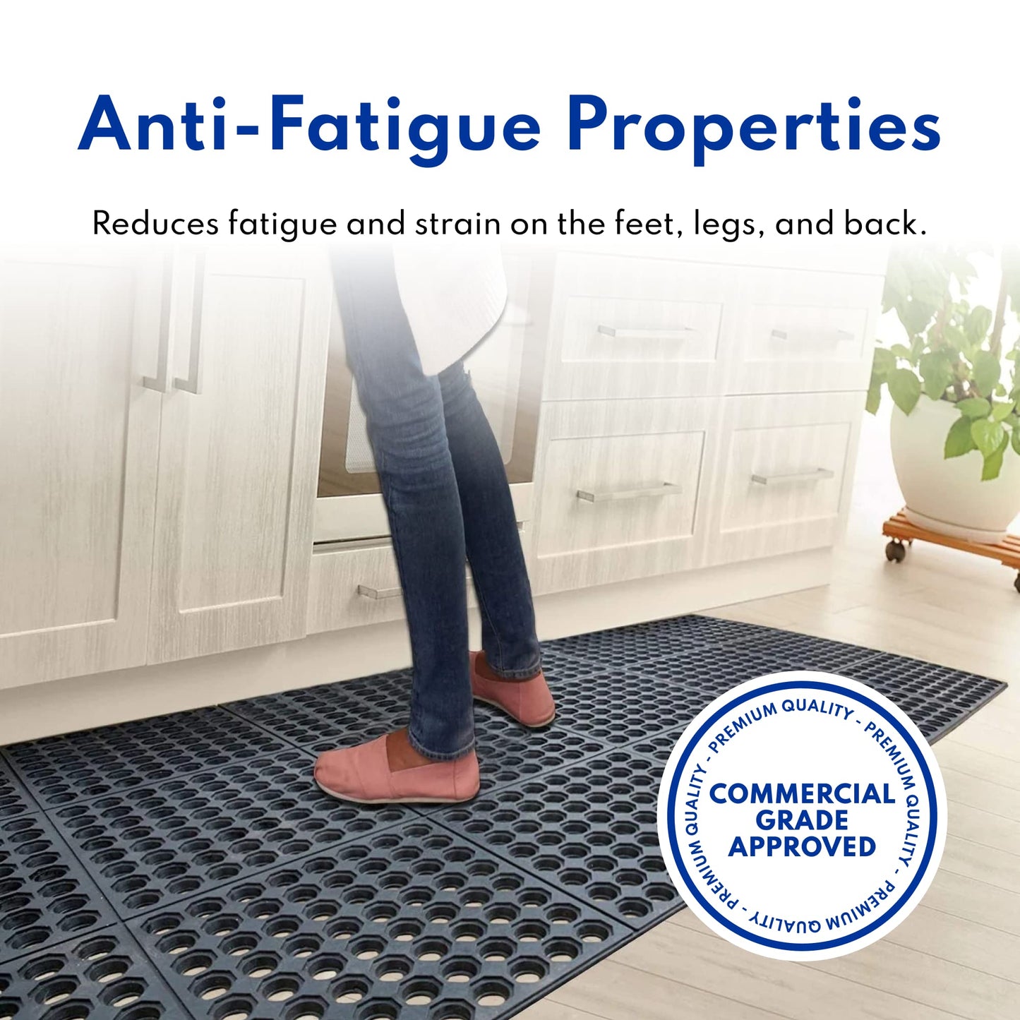 New Star Foodservice 533517 Commercial Grade Grease Resistant Anti-Fatigue Rubber Floor Mat, 36" x 60", Black