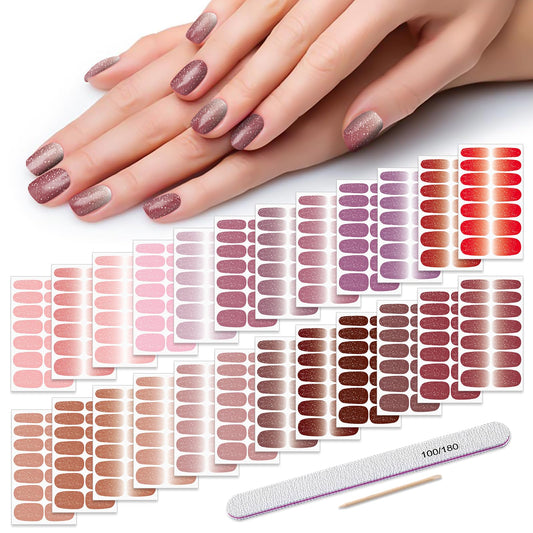 DANNEASY 336pcs/24 Sheets Nail Polish Strips, Nail Stickers Full Nail Wraps, Gel Nail Strips, UV Free | Self-Adhesive Sticker Nails for Women with 1 Nail File, 1 Wooden Stick - Ultra-Fine Glitter