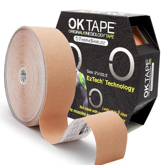 OK TAPE Kinesiology Tape Bulk 103Feet, Pro Adhesive, Water-Resistant k Tape, Elastic Athletic Tape, Latex Free, Uncut, Beige