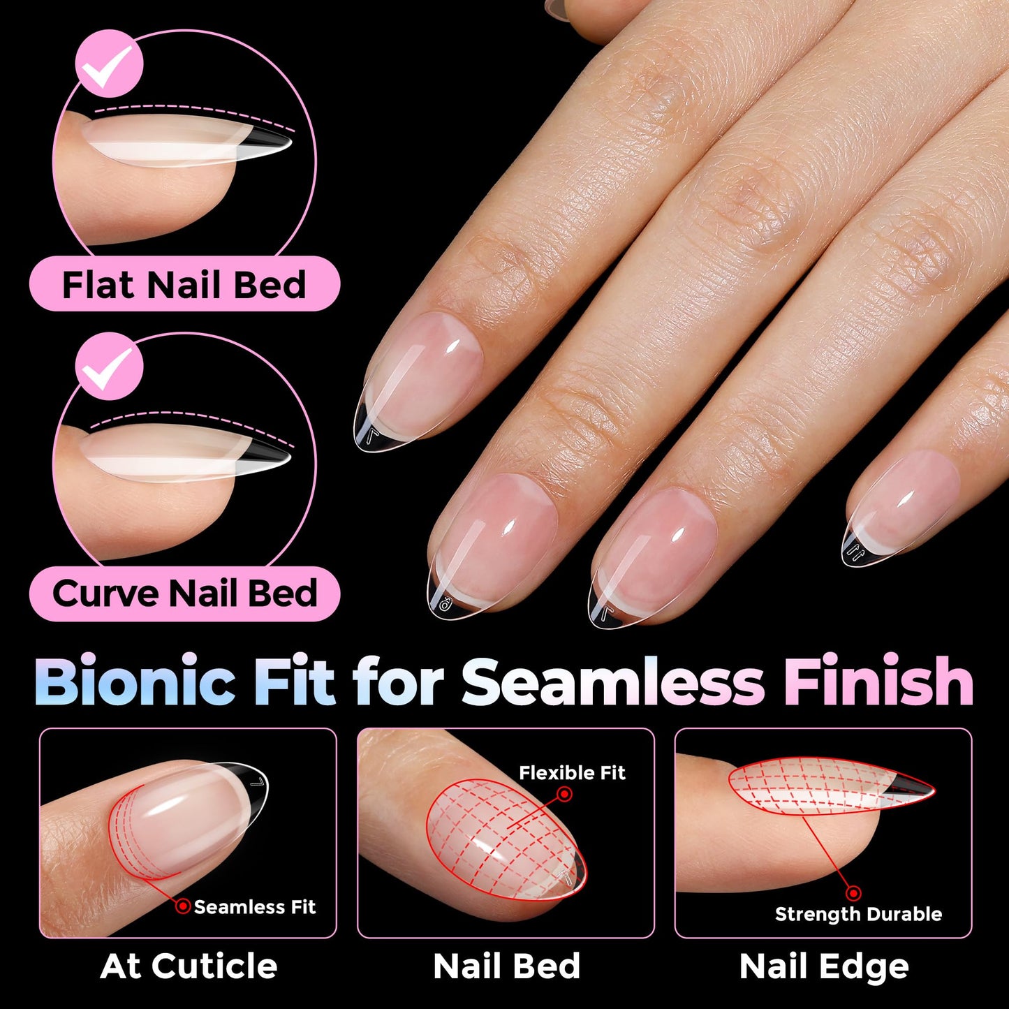 UNA GELLA Short Almond Nail Tips 15 Sizes 300PCS Pre-Etched Soft Gel Clear Nail Tips Easy DIY Salon Short Almond Press On Nails Snug Fit Acrylic Fake Tips Extensions Long-Lasting Hold
