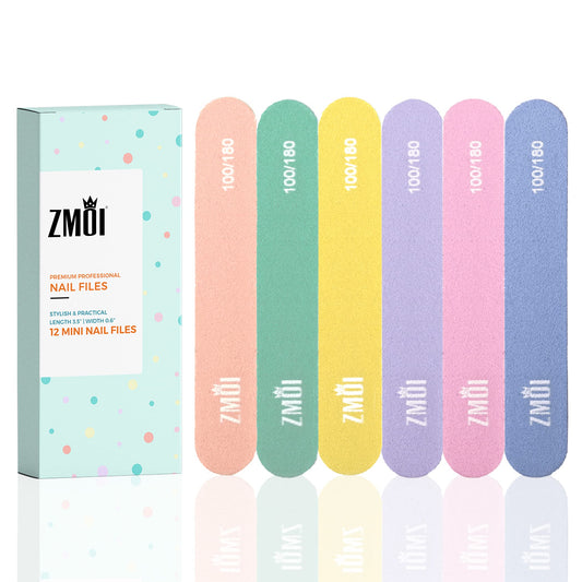 ZMOI Professional Mini Nail File – 12 Count (Pack of 2) Stylish Practical Fingernail File for Natural and Acrylic Nails 100/180 Emery Boards (Macaroon Color)