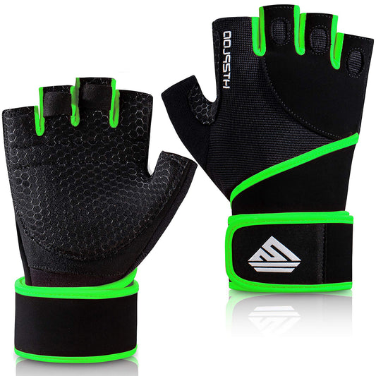 HTZPLOO Workout Gloves Gym Gloves Weight Lifting Gloves for Men with Full Palm Pad,Strong Wrist Wraps Support,Enhanced Grip,for Fitness,Training,Weightlifting,Exercise (Green,Small)