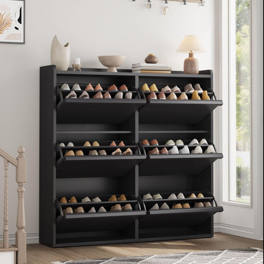 IDEALHOUSE Shoe Cabinet with 6 Flip Drawers,Hidden Wood Shoe Storage with Adjustable Shelf,Freestanding Shoe Organizer Rack for Entryway,Hallway,Living Room(Black)