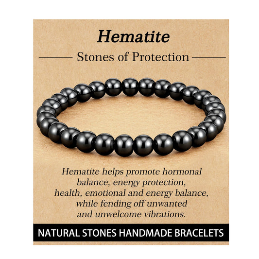 HEYOLL Hematite Bracelet Men Natural Stones Handmade Bracelets Hematite Stone Healing Bracelet, Mens Bracelet Gifts for Husband Brithday Valentines Day Gifts for Men
