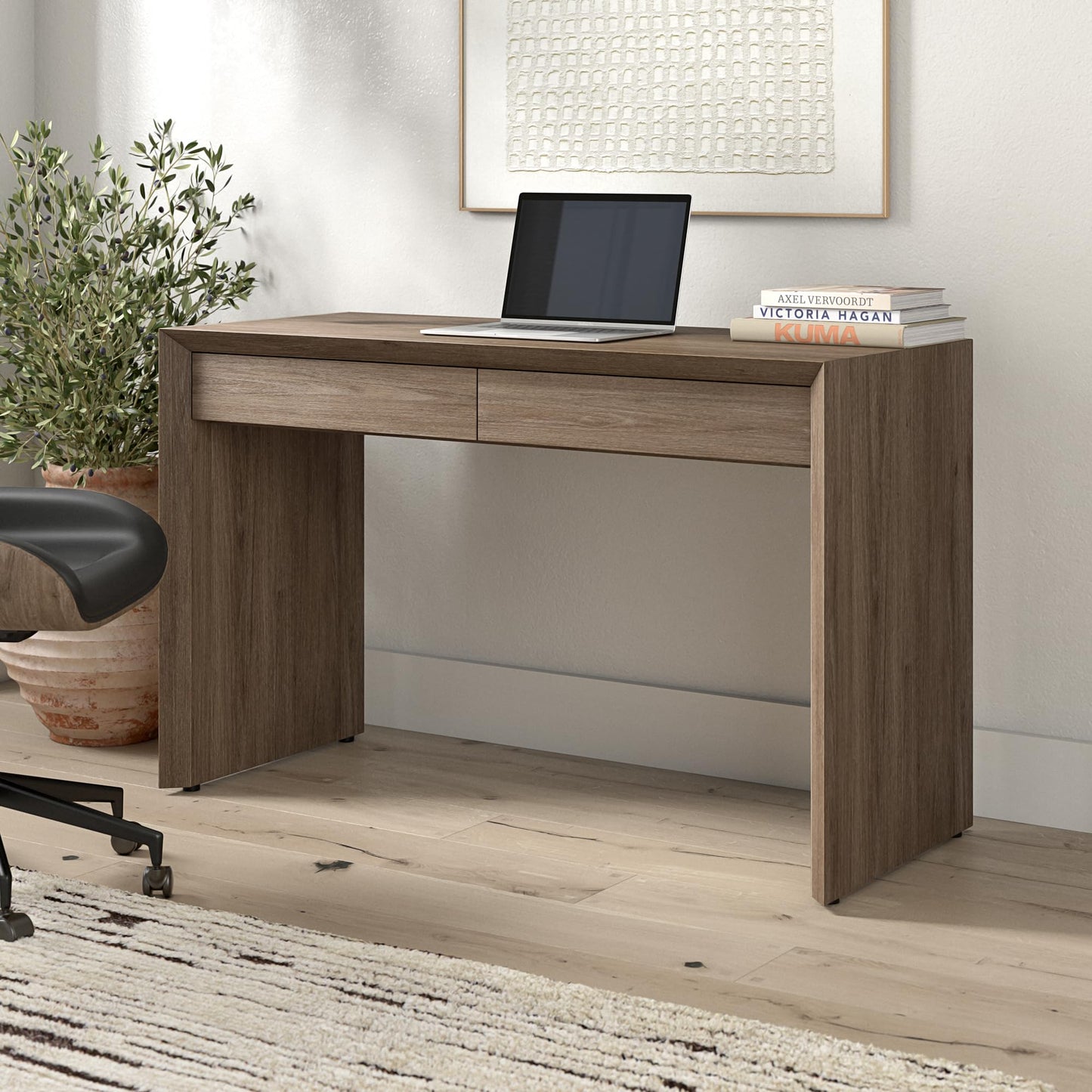 Henn&Hart 48" Modern Rectangular Wooden Home Office Desk Computer Desk Writing Table with 2 Storage Drawers for Home Office, Weathered Gray