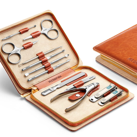 MR.GREEN Manicure Set 12 in 1 Multi-Function Nail Clippers Personal Care Tool Kits Stainless Steel Pedicure Sets with Leather Case Idea Gift (12Pcs Set)