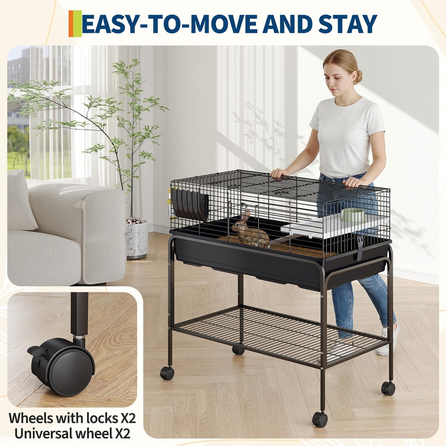 Guinea Pig Cage Kit, Small Animal Cage with Hay Holder, Water Bottle, Food Bowl, Metal Pet Habitat for Hamster, Chinchillas, Guinea Pigs, Rabbit, Squirrel, Gerbil