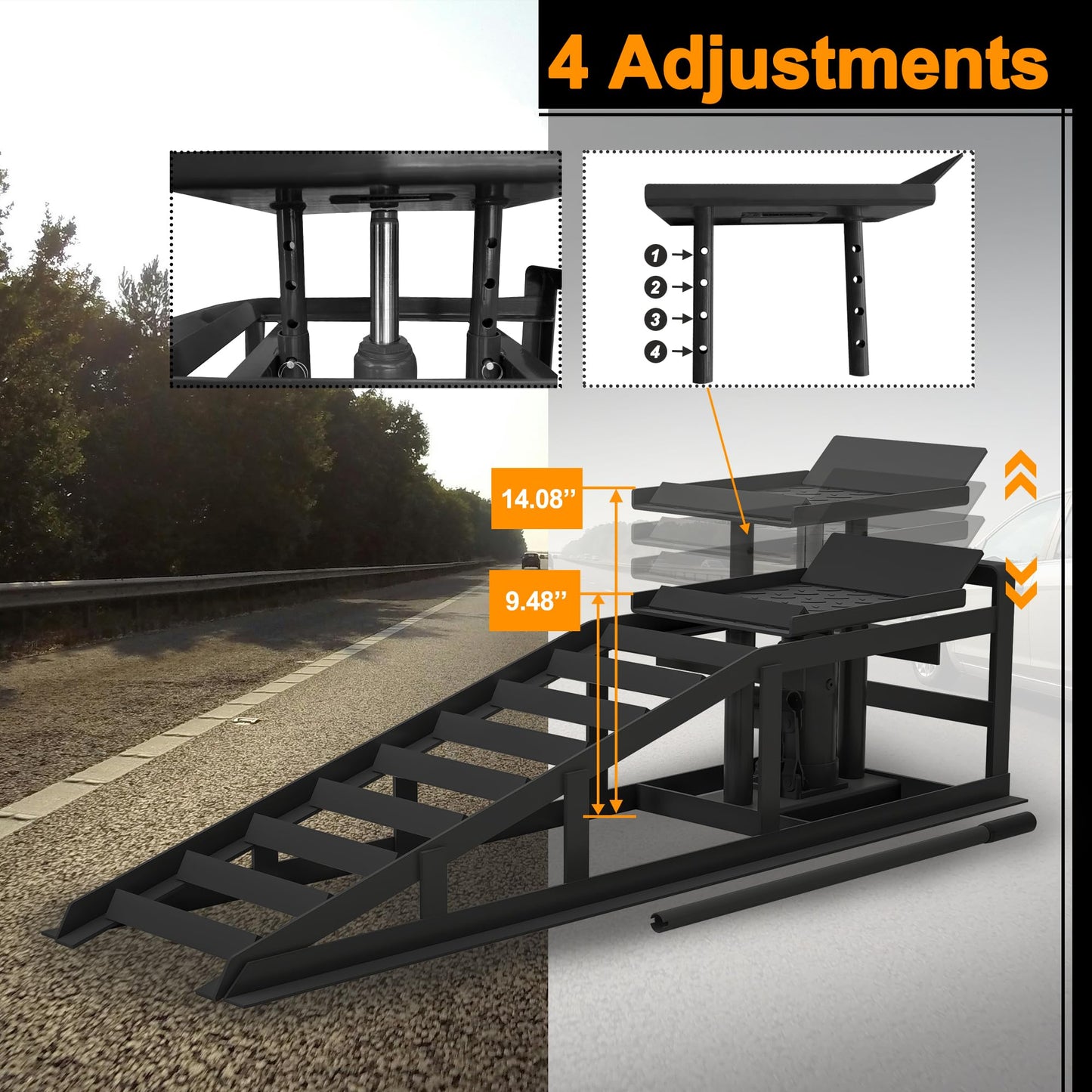 2 Pack Hydraulic Car Ramps 5T 10000lbs Low Profile Car Lift Service Ramps Truck Trailer Garage,Height Hydraulic Vehicle Ramps, Lift Height 11.61-16.21 inches
