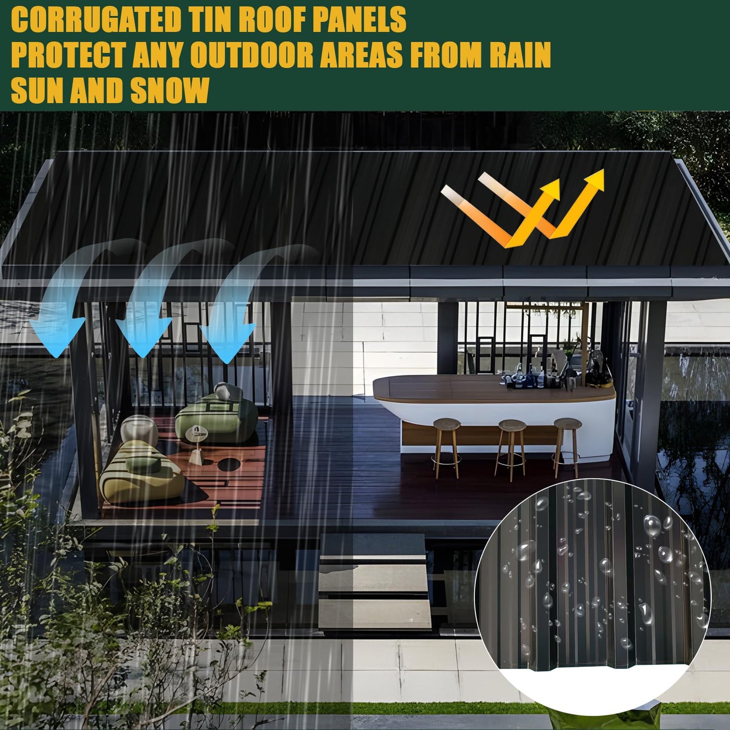 18 pcs Galvanized Steel Roof Panels,L42.52×W17.72 Inch Metal Roof Panels,Corrugated Tin Roofing Panels Roof Protector for Garages Black