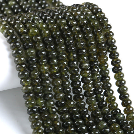 5x8mm 76pcs Natural Stone Green Garnet Jade Rondelle Spacer Loose Beads Abacus Disk Stone Round Loose Gemstone Beads for Jewelry Making DIY Bracelet Necklace