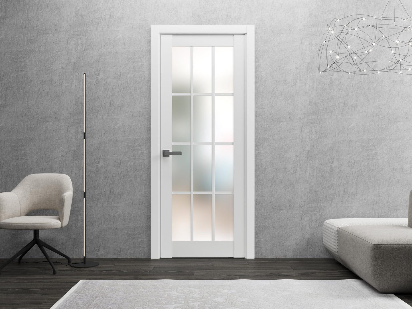SARTODOORS Solid French Door Frosted Glass 12 Lites 32x80 inches | Felicia 3312 Matte White | Single Regural Panel Frame Trims Handle | Bathroom Bedroom Sturdy Doors