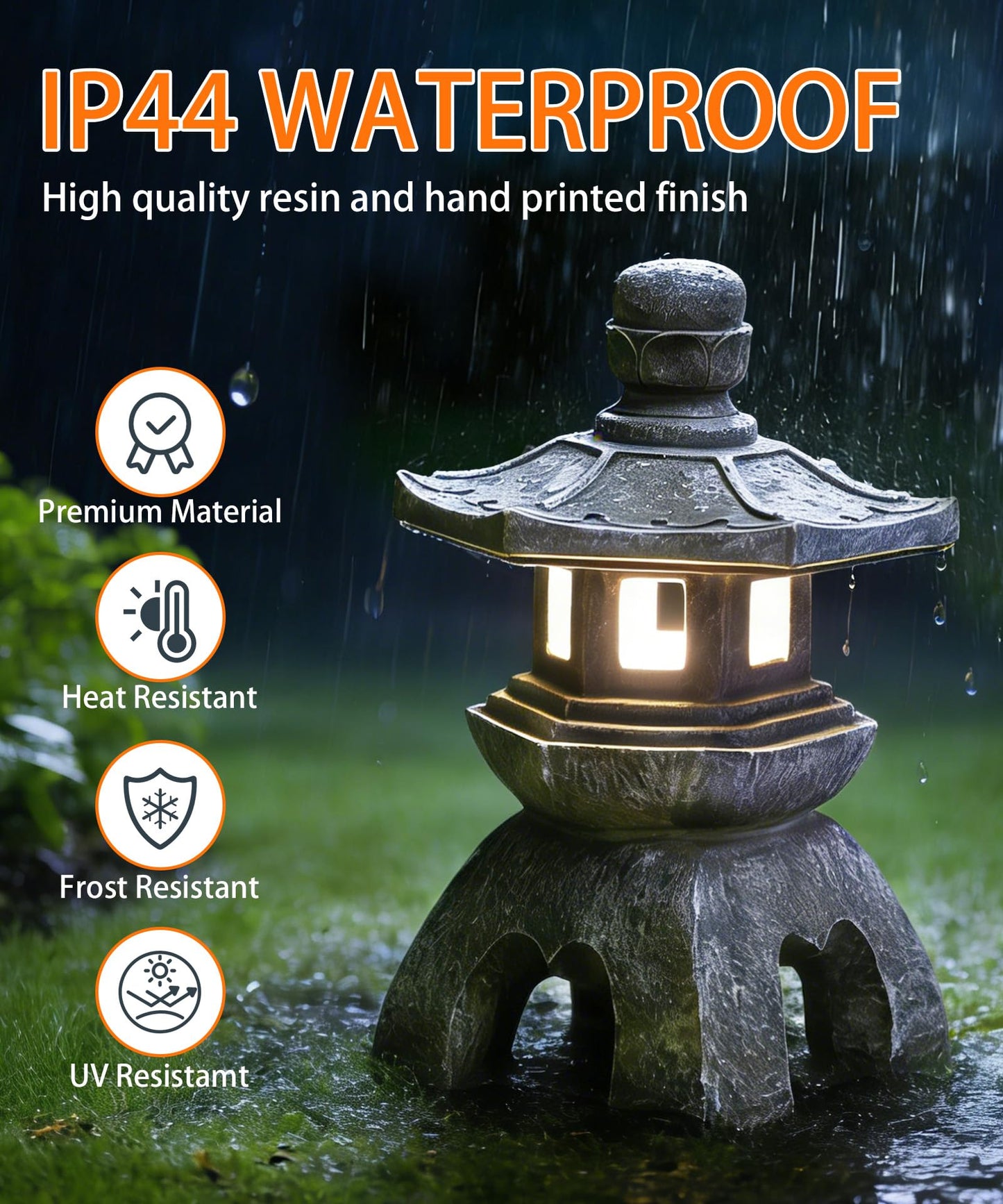 Nacome Solar Pagoda Lantern Garden Statue,Indoor/Outdoor Zen Asian Decor for Landscape Balcony,Garden,Patio,Porch Yard Art Ornament,Polyresin, Stone Finish