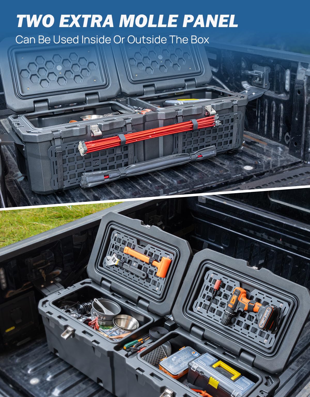 JOYTUTUS Lockable 160 Quart Truck Bed Tool Box, Waterproof Storage Box Truck Bed Cargo Case, Full & Mid Size Pickup Tool Box Toolbox Storage System