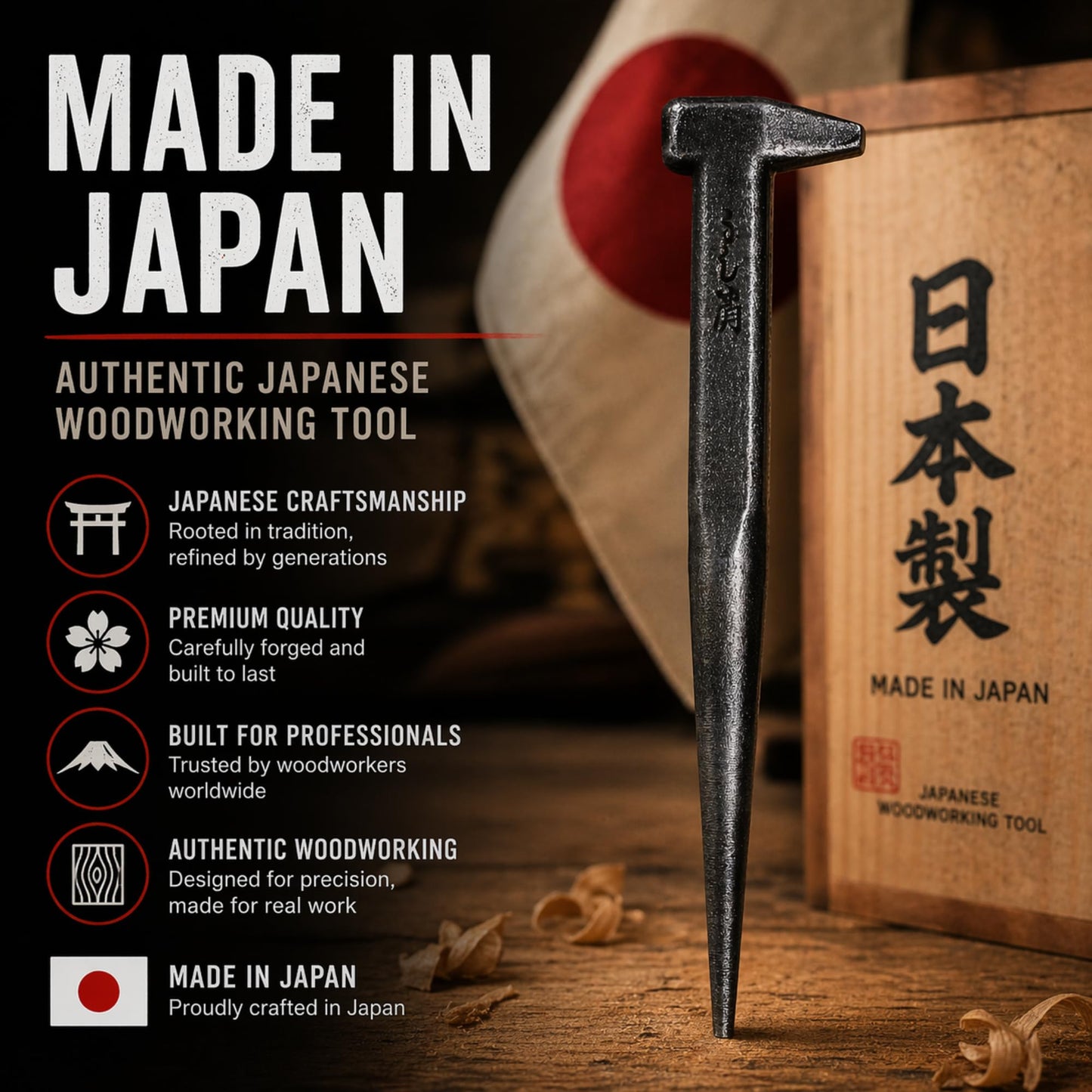 KAKURI Nail Punch Tool for Woodworking 1/8" - Made in Japan - KUGISHIME Japanese Nail Setter, Hevy Duty Japanese Steel - Black