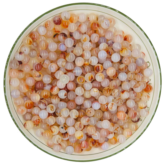 WHNKFB 10mm 50PCS Natural Red Flower Agate Round Beads, Volcanic Blossom Loose Gemstone Beads for Jewelry Making Craft - 4mm 6mm 8mm 10mm Options with Free Elastic Cord