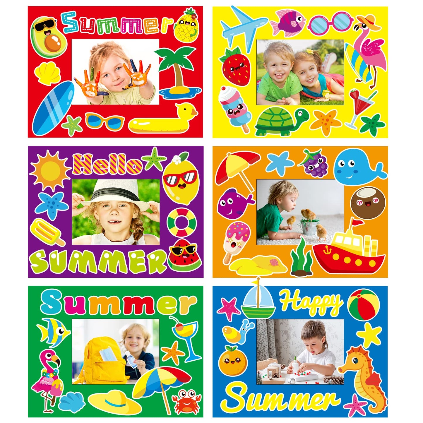 chiazllta 30 Pack Summer Crafts Kit for Kids End of School Year Picture Frames Beach DIY Art Crafts Classroom Summer Activities Game Party Favor