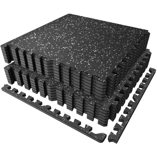 PRAISUN 0.56" Rubber Top Gym Flooring, Heavy Duty Interlocking Gym Mats for Home Gym, Non-Slip Workout Mat, 24 x 24in Large Gym Floor Mat, Protect Floors from Weights & Equipment, 48 Sq Ft, Black/Grey