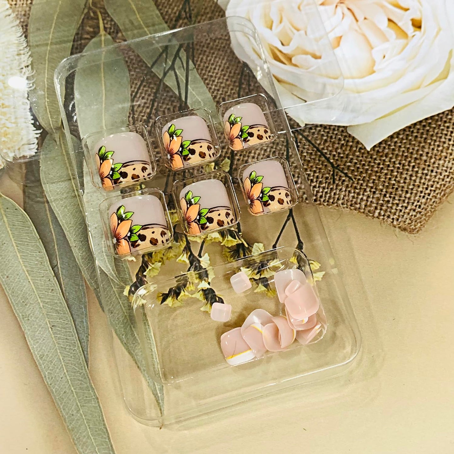 FIEONCIY Press on Toenails with Designs Acrylic Fake Nails for Toe Artificial False Nails with Charms Glue on Toe Nails for Spring Summer Stick on Toenails for Women Girls(JY176)