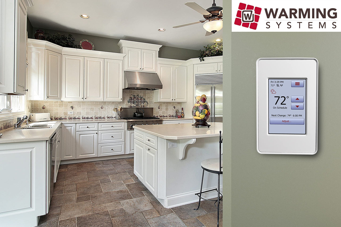 10 Sqft Warming Systems 120 V Electric Tile Radiant Floor Heating Mat with Touch Screen Programmable Thermostat