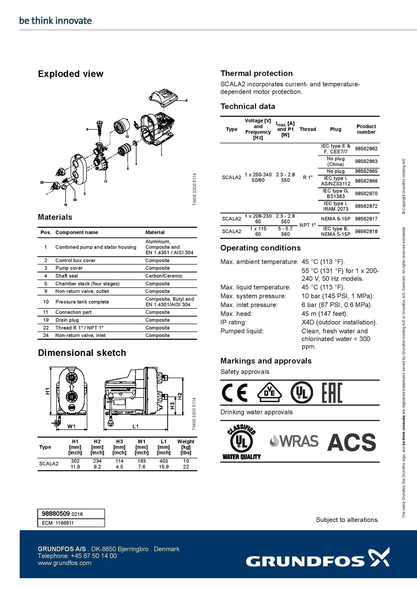 Grundfos 98562818 SCALA2 3-45 AVCBDF 1x115V 60Hz Pressure Boosting Pump