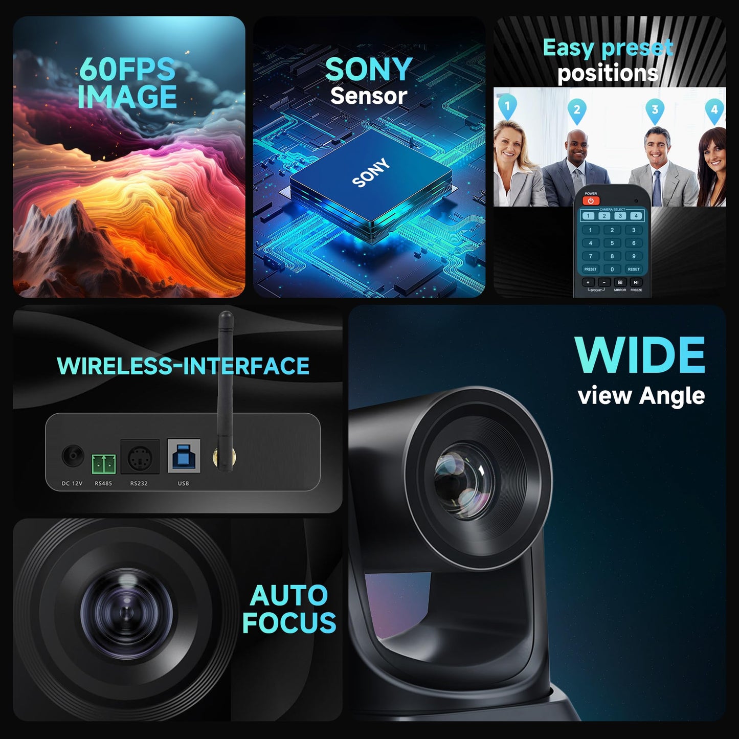 TONGVEO 5.8GHz Wireless Conference Room Camera System | 3X 60fps PTZ Camera with Bluetooth Microphone, 50ft Range, Compatible with Zoom, OBS - Easy Setup for Worship and Online Meetings
