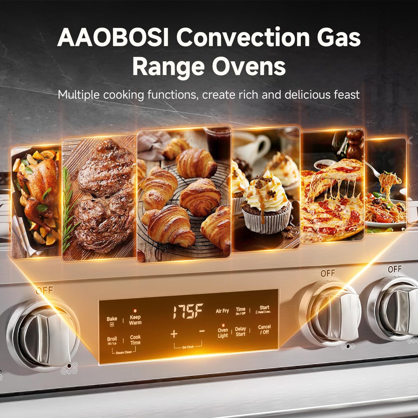 AAOBOSI 36 Inch Gas Range Oven, 6 Cu.Ft Front 6 Sealed Cooktop Burners,Smrt Control Air Fryer Convection Self Clean Oven, Freestanding Stainless Steel Heavy Duty Gas Stove with Halogen Light,NG/LPG