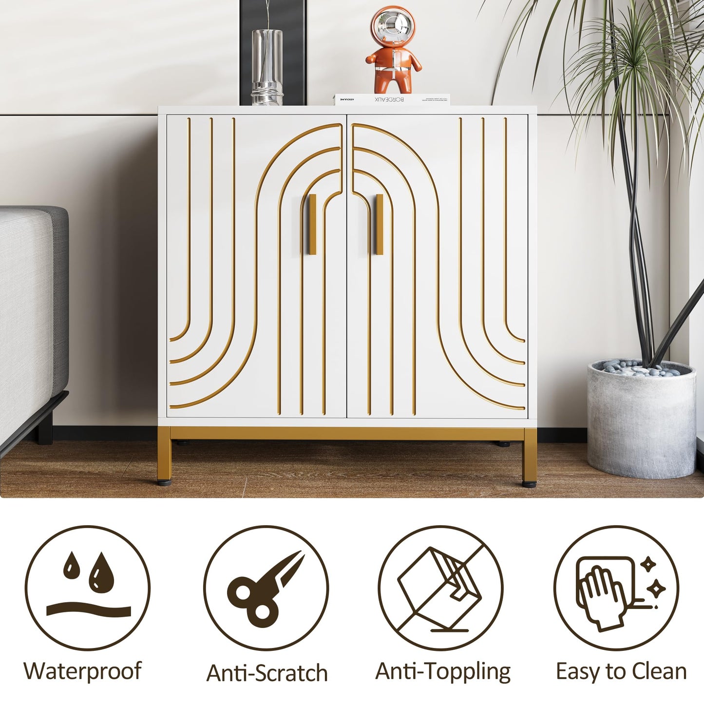 Gaomon Accent Wood Buffet Cabinet, Sideboard Buffet Cabinet with Storage, Modern Buffet Storage Cabinet with Doors and Shelves for Kitchen, Office, Dining Room, Living Room, White