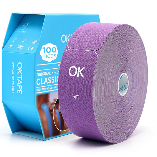 OK TAPE Kinesiology Tape Pre Cut Strips Bulk (100 PCS),Elastic Cotton Latex Free Hypoallergenic Athletic Tape Roll for Muscle Joint Knee,Waterproof 2in×10in/PCS
