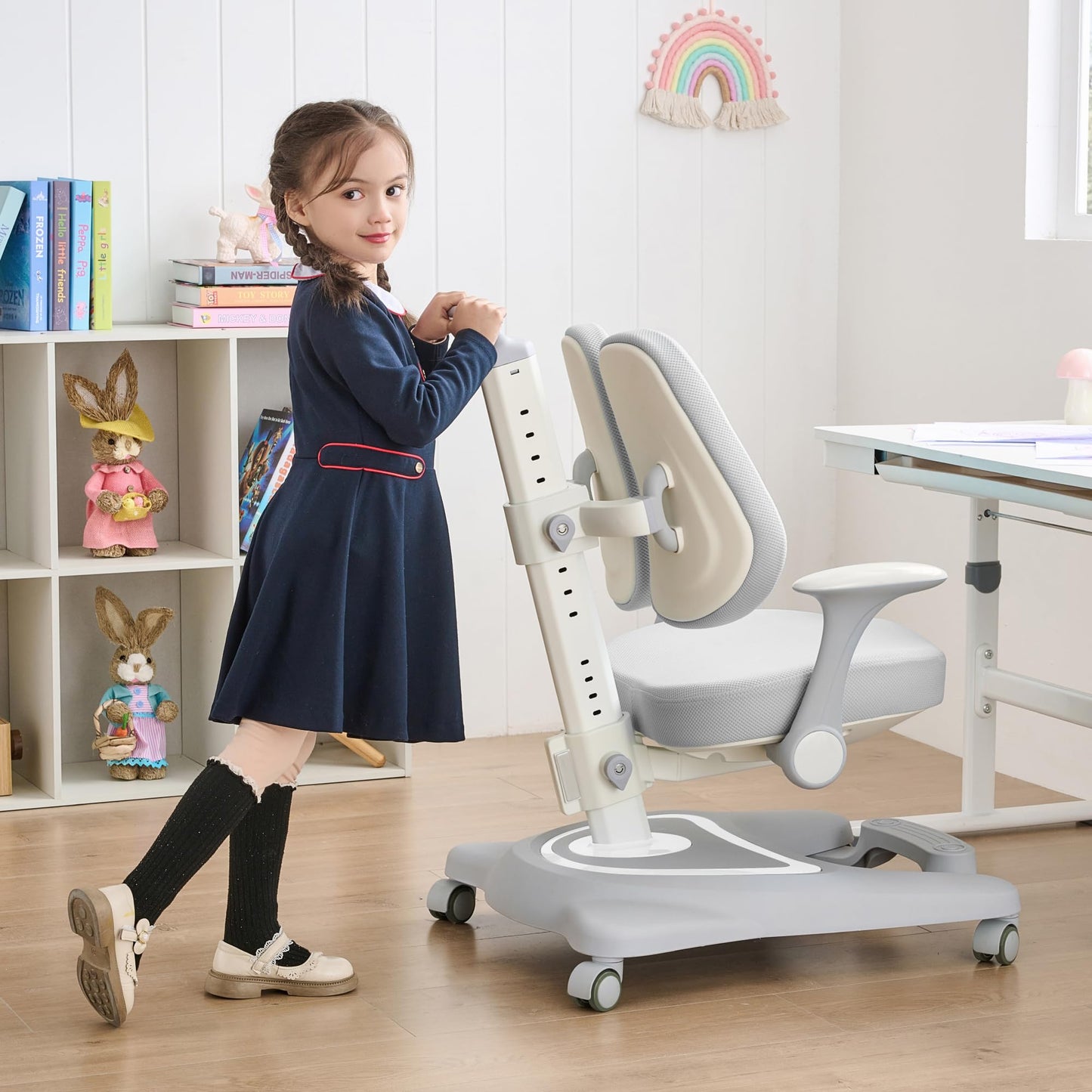 ERIYA Kids Desk Chair,Ergonomic Chair: Height-Adjustable, Double Back Support – Multifunctional for Study/Work/Dining | Ideal for Kids, Petite Adults – Ultra-Comfy (Bedrooms, Schools, Offices)(Grey)