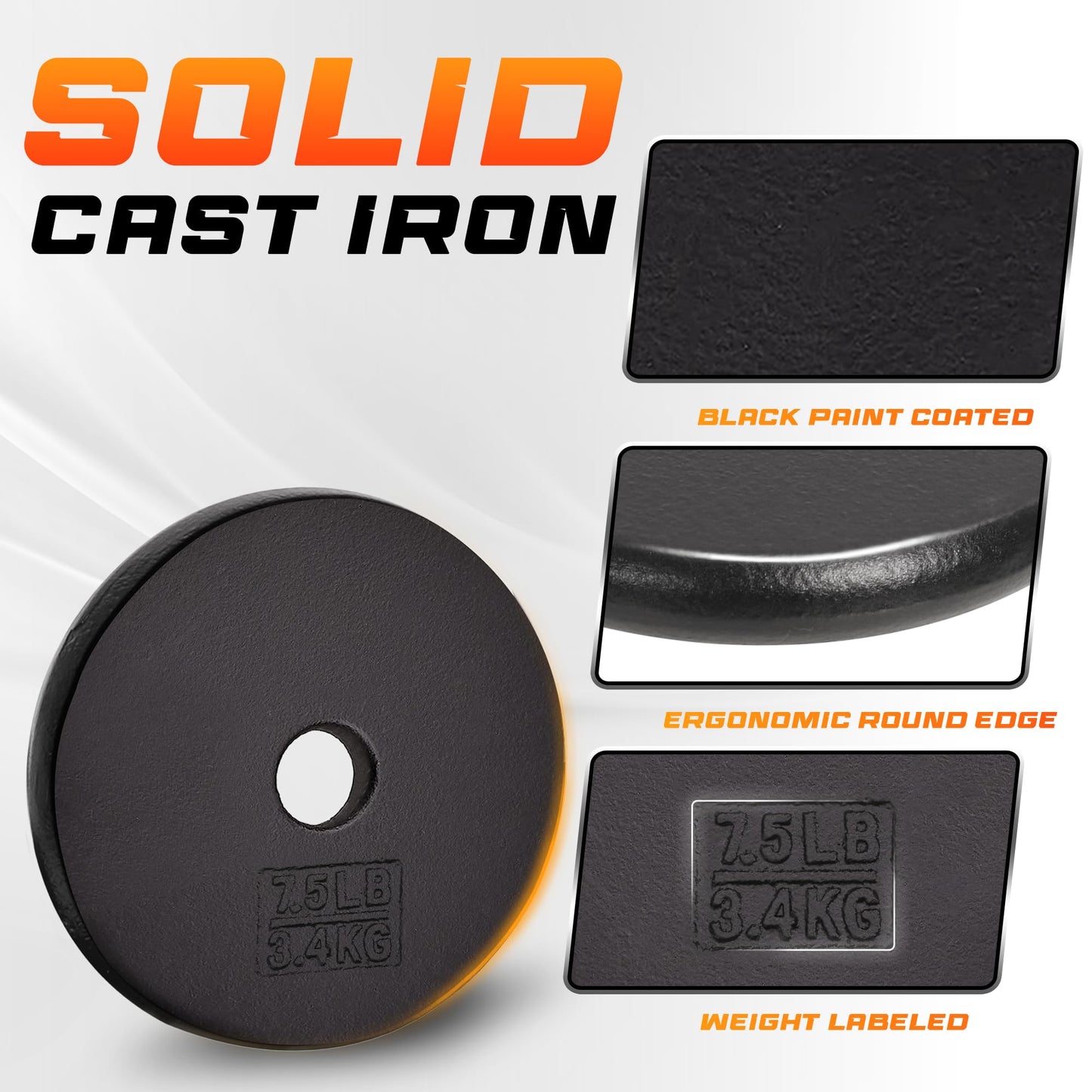 Yes4All 1-inch Cast Iron Weight Plates for Dumbbells – Standard Weight Disc Plates, 7.5 Pound (Pack of 2)