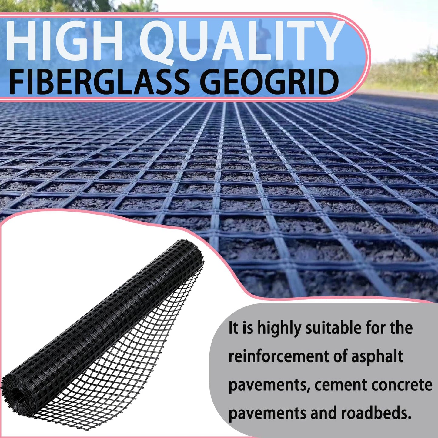Retaining Wall Geogrid - Geogrid for Retaining Walls,4' x 98' Fiberglass Tensile Force Value 50KN,Ideal for Slope Reinforcement,Road Expansion and Pavement Maintenance