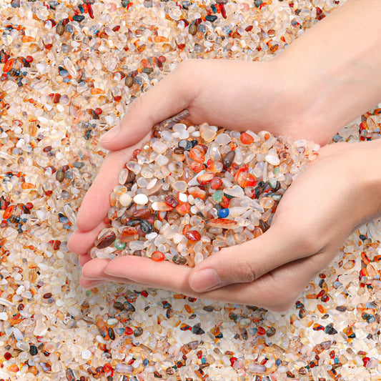 T4U Crystal Chips Stone Crushed Quartz Glass 1LB - Carnelian Tumbled Gravel Small Decorative Pebbles Bulk, Mini Polished Rocks Pieces for Crafts, Vases Filler, Succulent Plants, Aquarium Gravel Rocks