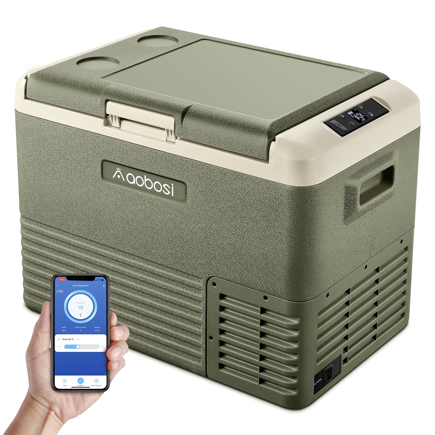 AAOBOSI 12 Volt Car Refrigerator, 42 Quart (40L) Portable Car Fridge, -4℉~68℉ Electric Cooler, RV Car Freezer APP Control,12/24V DC & 110-240V AC Compressor Cooler for Truck, Camping, Travel,