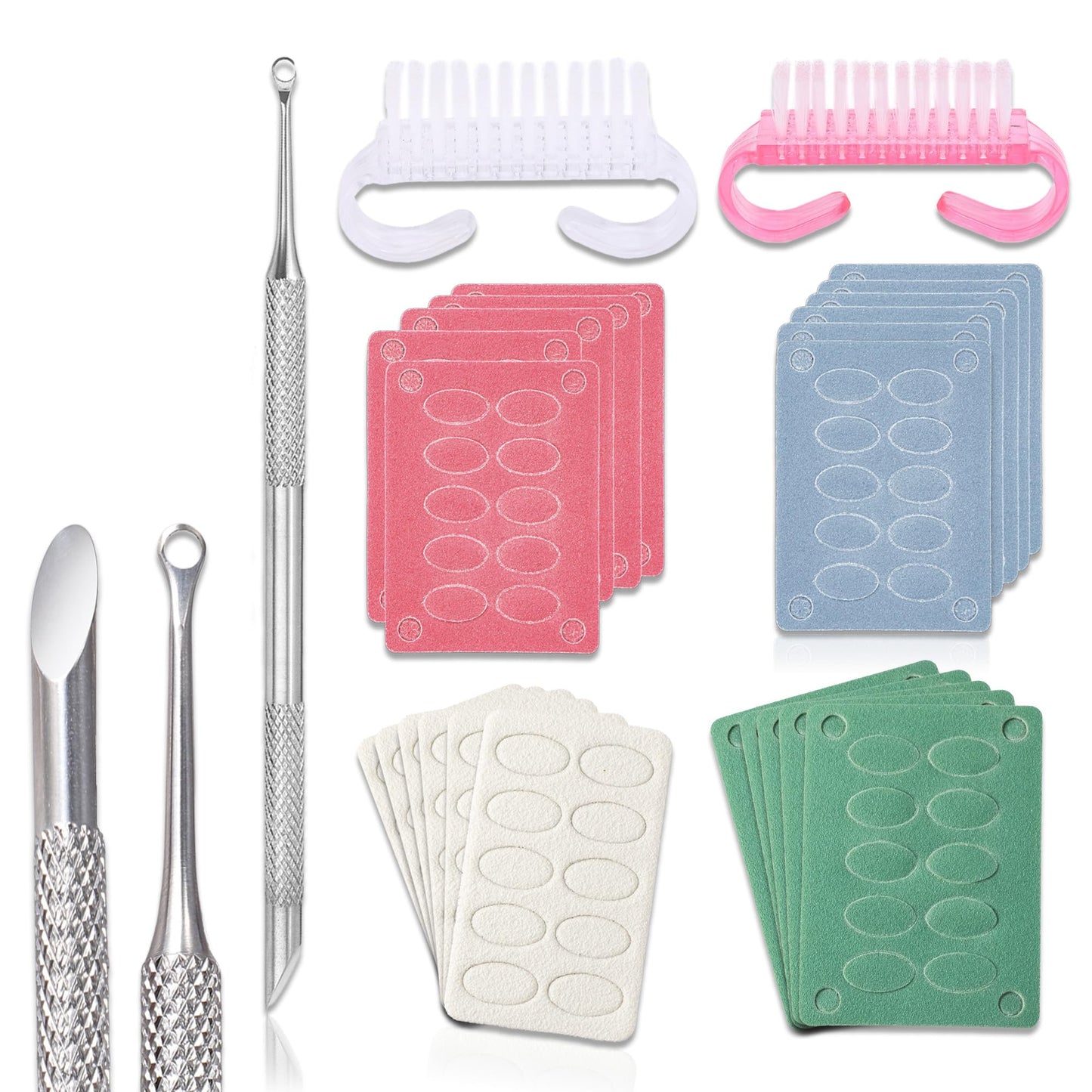 HaimiLiya Pre-treatment Loop Cuticle Pusher and 100/150/180/240 Grit Sandpaper Sheets Nail Brush Set, Nail Care Nail Prep for Manicure Pedicure Nail Art