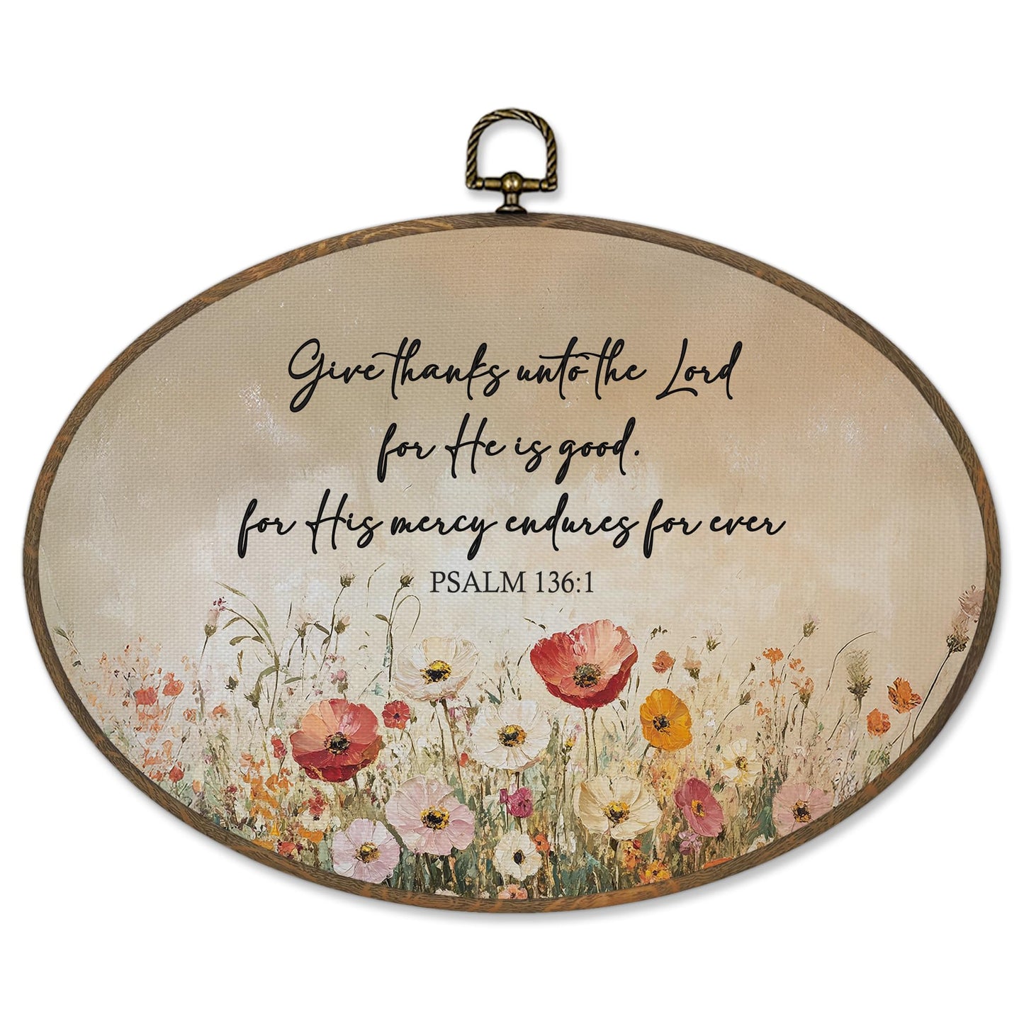 Sviojuce Christian Wildflower Oval Wall Art Decor 8.7x11.3, Bible Verse Thankful Framed Canvas Prints Wall Artwork, Fall Scripture Wall Hanging Decor for Home Bedroom Living Room Decorations