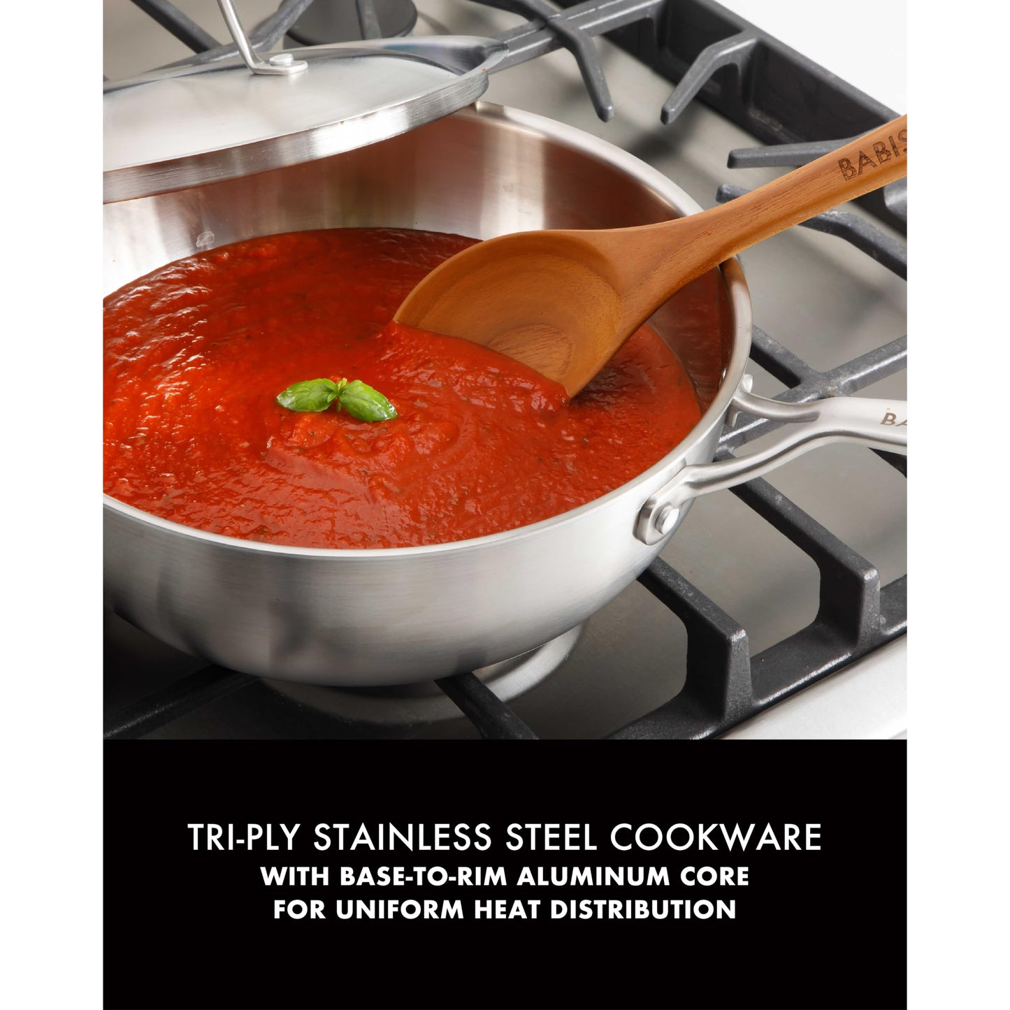 Babish 10-Piece Professional Tri-Ply Non-Toxic Pots and Pans Cookware Set – Durable, Even Heat Distribution for Cooking and Baking