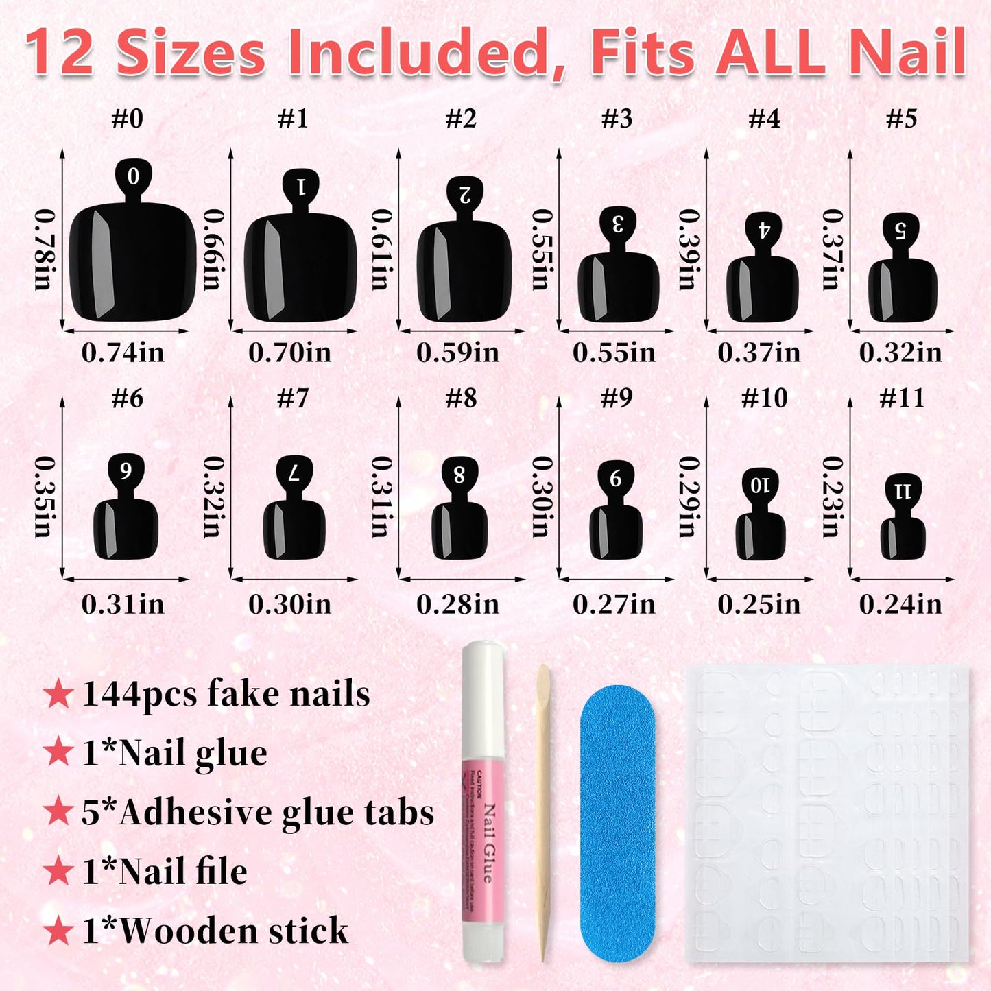 EternalClassic 144pc Press on Toenails for Women Toe Nail Press ons Short Square with Glue&Jelly Glue, Black Fake Toe Nails Glue on Toe Nails, Full Cover Acrylic Artificial Toe Press on Nails